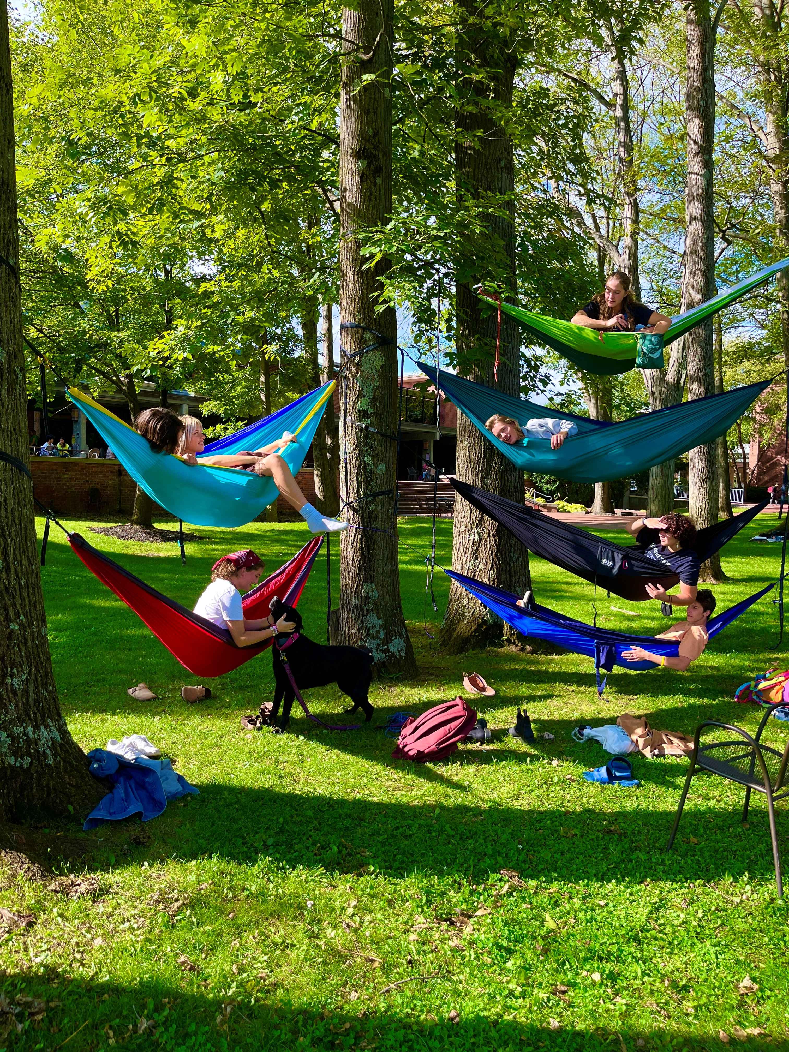 Student in Hammocks on Campus